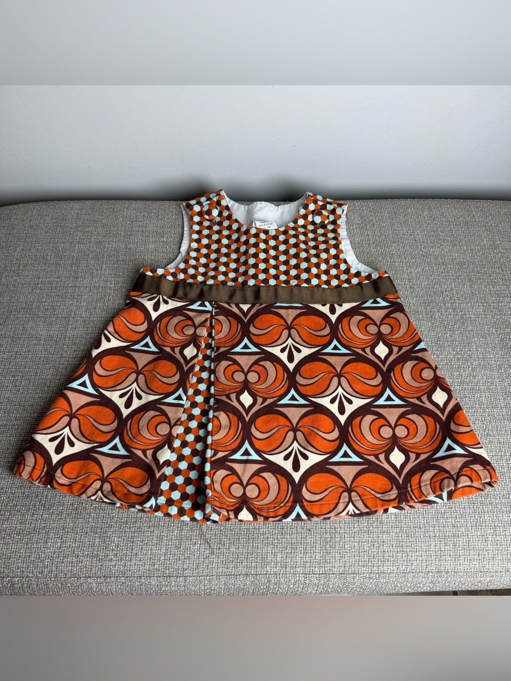 Beanstalk Originals Girl's 24 Mons Hippie Psychedelic Brown Orange Circles Dress